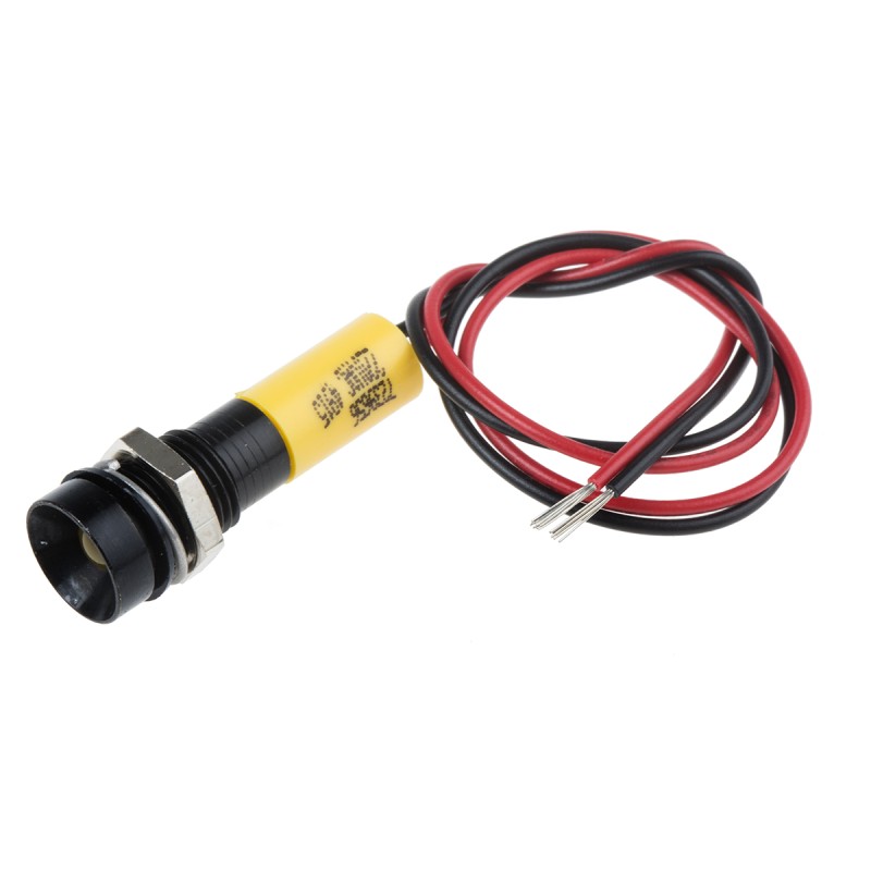 1 pcs - RS PRO Yellow Panel Mount Indicator, 220V ac, 8mm Mounting Hole Size, Lead Wires Termination, IP67
