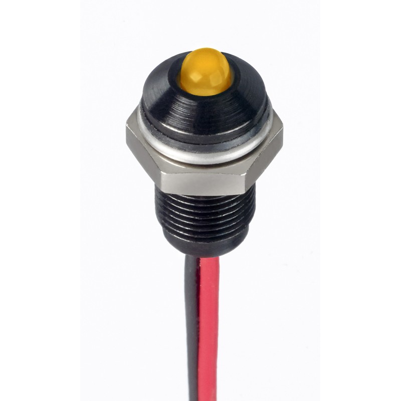 1 pcs - RS PRO Yellow Panel Mount Indicator, 1.8 - 3.3V dc, 6mm Mounting Hole Size, Lead Wires Termination, IP67