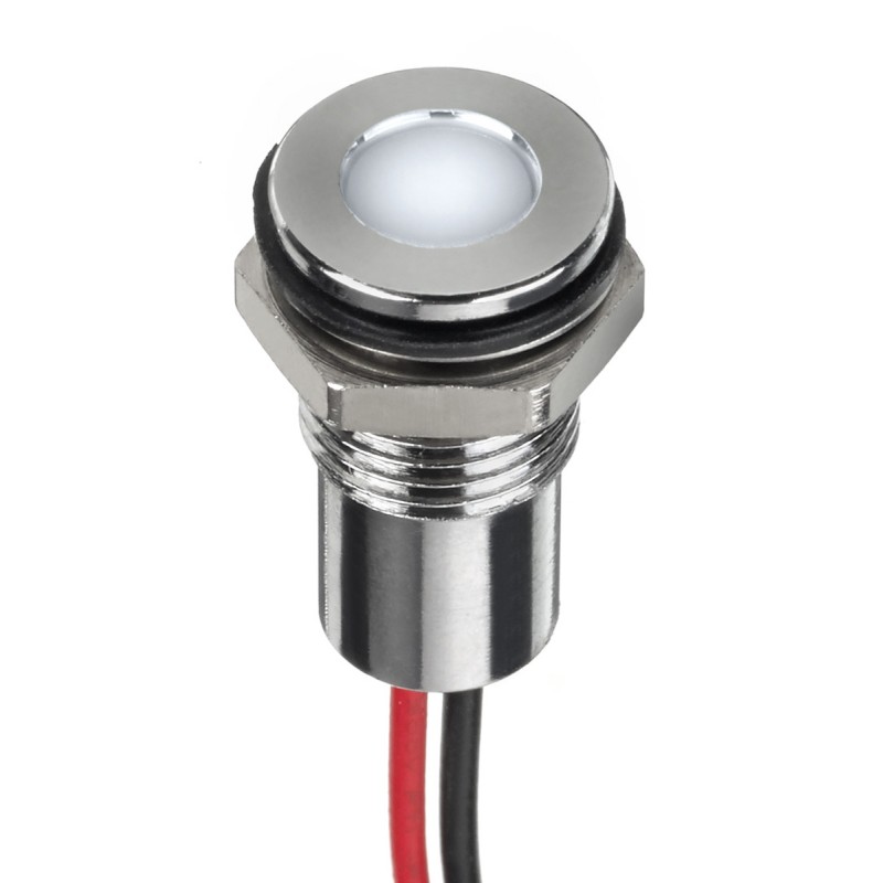 1 pcs - RS PRO White Panel Mount Indicator, 1.8 - 3.3V dc, 8mm Mounting Hole Size, Lead Wires Termination, IP67