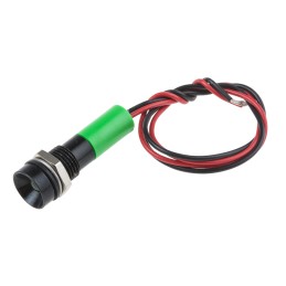 1 pcs - RS PRO Green Panel Mount Indicator, 110V ac, 8mm Mounting Hole Size, Lead Wires Termination, IP67