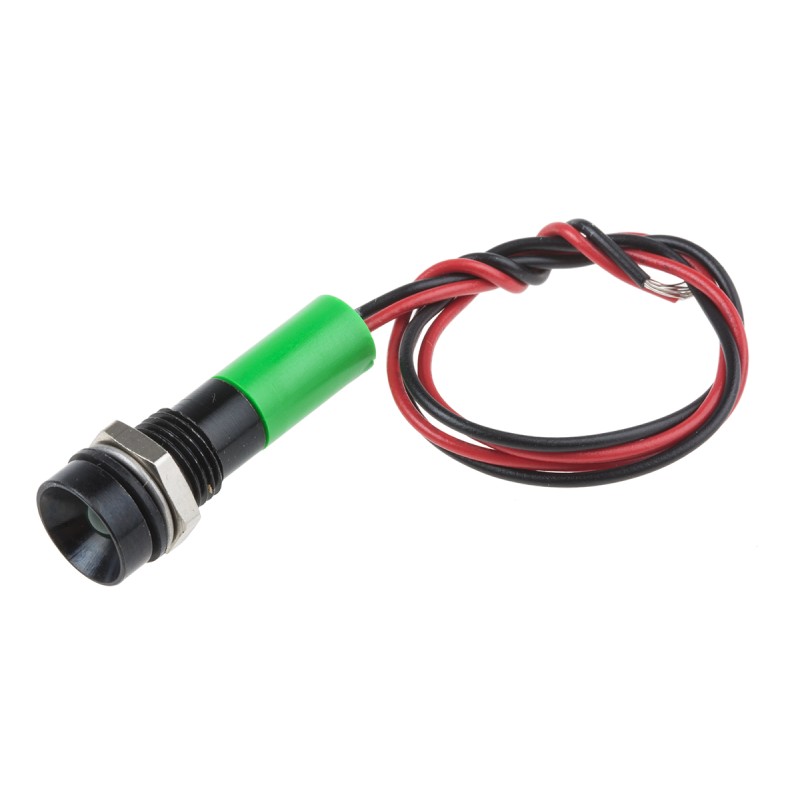 1 pcs - RS PRO Green Panel Mount Indicator, 110V ac, 8mm Mounting Hole Size, Lead Wires Termination, IP67