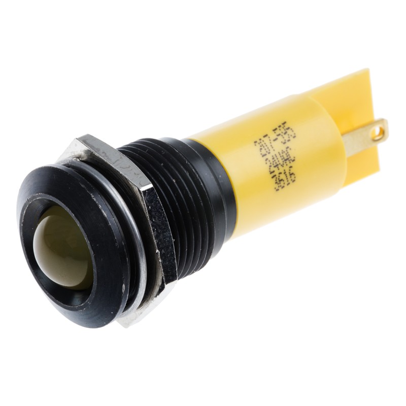 1 pcs - RS PRO Yellow Panel Mount Indicator, 24V ac/dc, 16mm Mounting Hole Size, Solder Tab Termination
