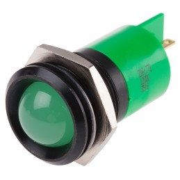 1 pcs - RS PRO Green Panel Mount Indicator, 12V dc, 22mm Mounting Hole Size, Solder Tab Termination
