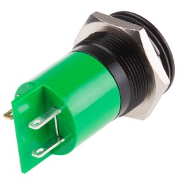 1 pcs - RS PRO Green Panel Mount Indicator, 12V dc, 22mm Mounting Hole Size, Solder Tab Termination