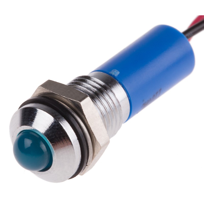 1 pcs - RS PRO Blue Panel Mount Indicator, 110V ac, 8mm Mounting Hole Size, Lead Wires Termination, IP67