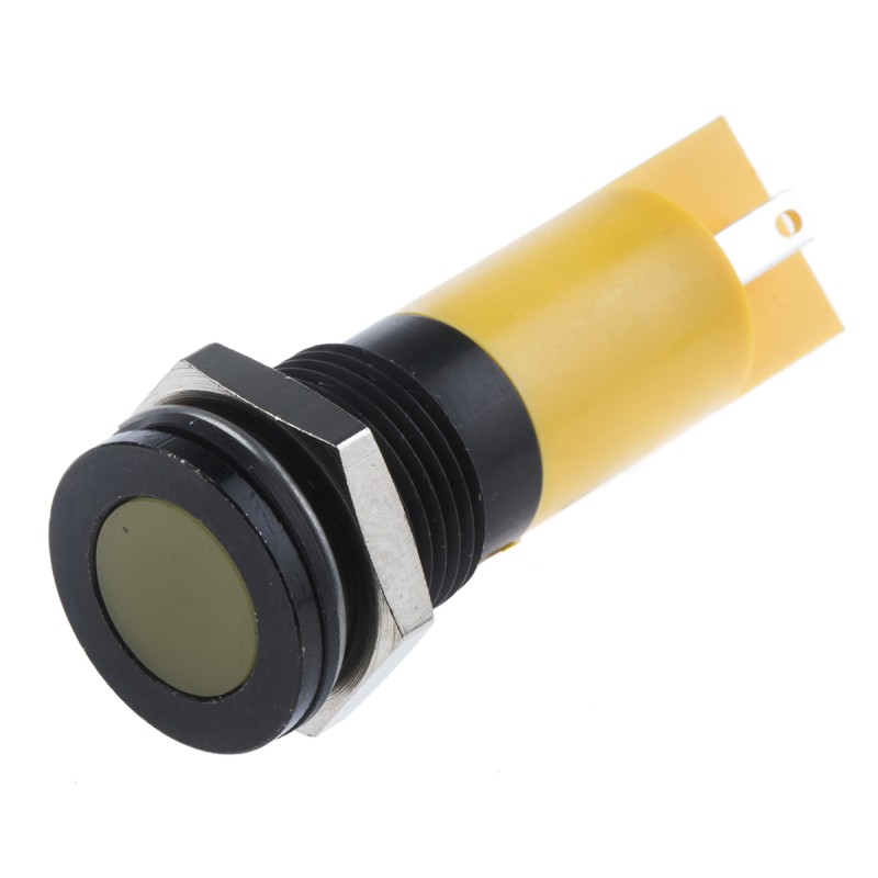 1 pcs - RS PRO Yellow Panel Mount Indicator, 24V dc, 14mm Mounting Hole Size, Solder Tab Termination, IP67