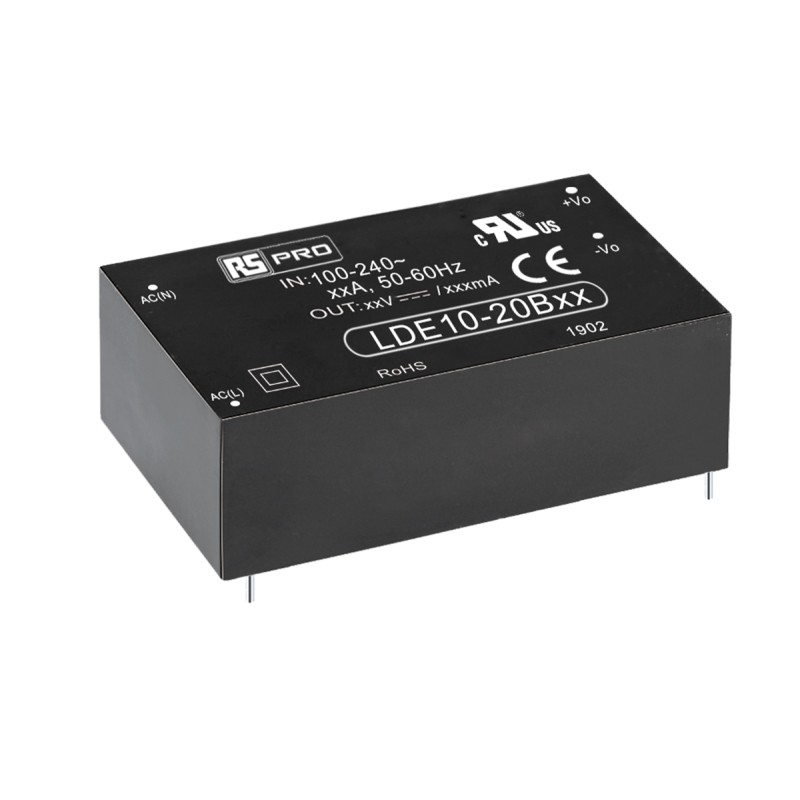 1 pcs - RS PRO Switching Power Supply, 12V dc, 900mA, 10W, 1 Output, 100 - 370 V dc, 85 - 264 V ac Input Voltage