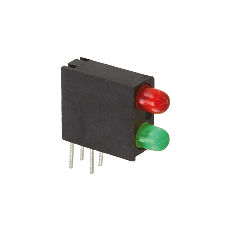 1 pcs - Dialight 553-0312F, Green & Red Right Angle PCB LED Indicator, 2 LEDs, Through Hole 20 V