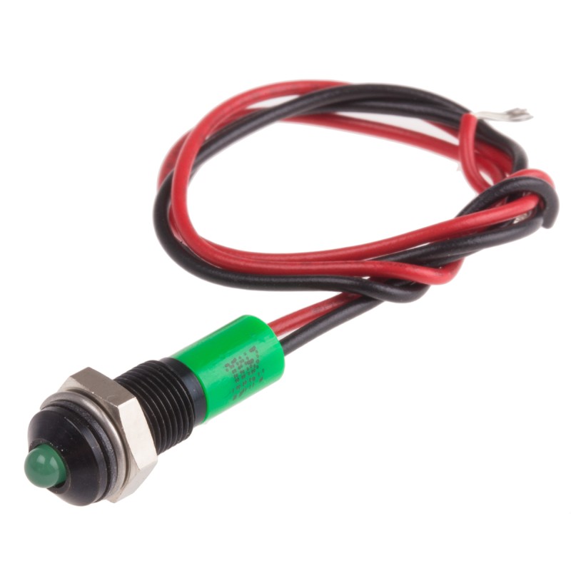 1 pcs - RS PRO Green Panel Mount Indicator, 24V dc, 6mm Mounting Hole Size, Lead Wires Termination, IP67