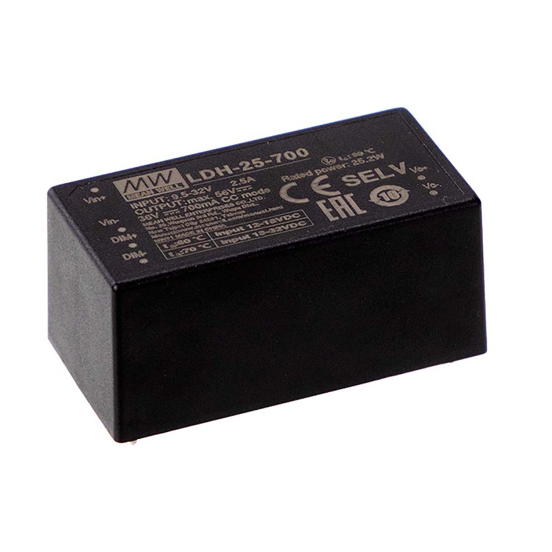 1 pcs - MEAN WELL LED Driver, 84V Output, 25W Output, 500mA Output, Constant Current Dimmable