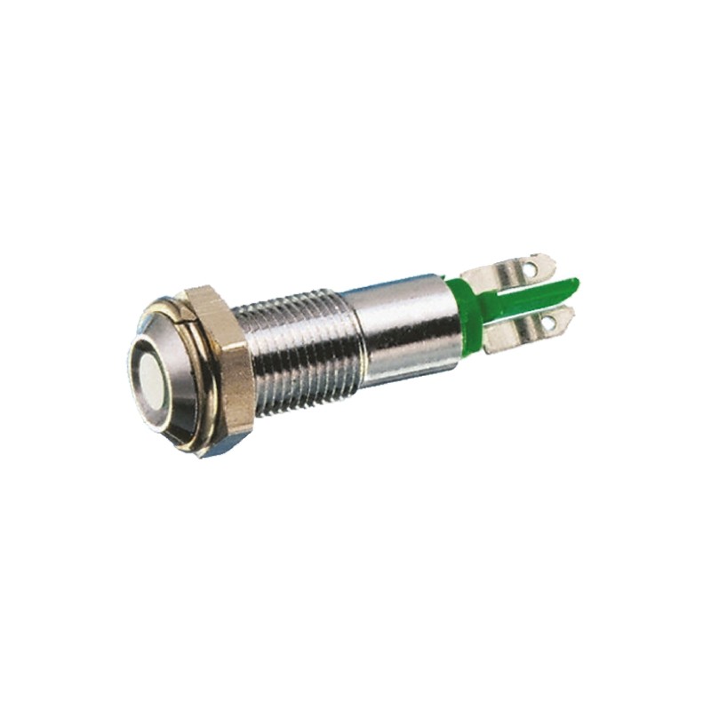 1 pcs - Signal Construct Green Panel Mount Indicator, 12V dc, 8mm Mounting Hole Size, Solder Tab Termination, IP67