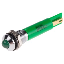 1 pcs - RS PRO Green Panel Mount Indicator, 220V ac, 8mm Mounting Hole Size, IP67