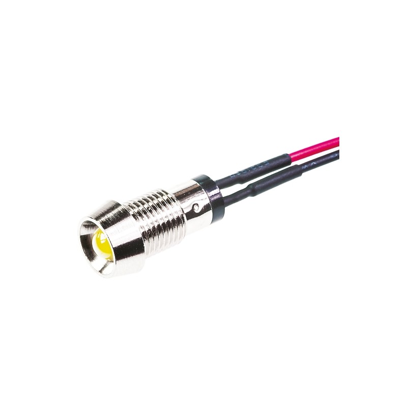 1 pcs - Marl Yellow Panel Mount Indicator, 2.8V, 8mm Mounting Hole Size, Lead Wires Termination