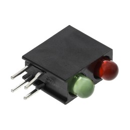 1 pcs - Dialight 553-0212F, Green & Red Right Angle PCB LED Indicator, 2 LEDs, Through Hole 2.2 V
