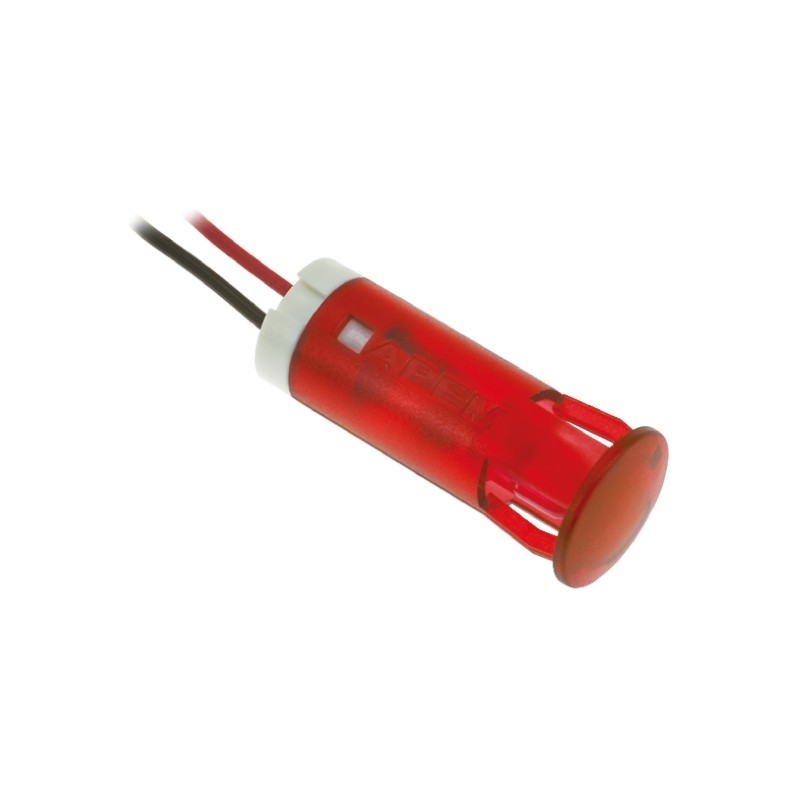 1 pcs - Apem Red Panel Mount Indicator, 110V ac, 10mm Mounting Hole Size, Lead Wires Termination