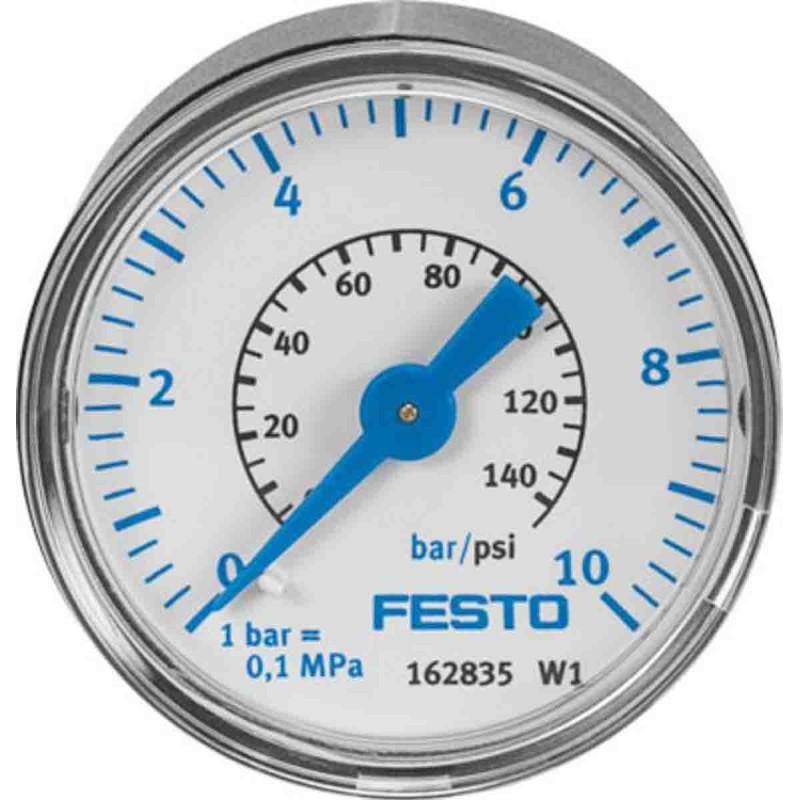 1 pcs - Festo R 1/4 Analogue Pressure Gauge 16bar Back Entry, MA-40-16-R1/4-EN, 0bar min., 187080