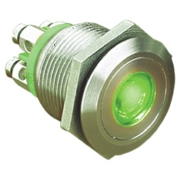 1 pcs - Bulgin MPI001 Series Illuminated Push Button Switch, Momentary, Panel Mount, 19.2mm Cutout, SPST, Green LED, 24V dc,
