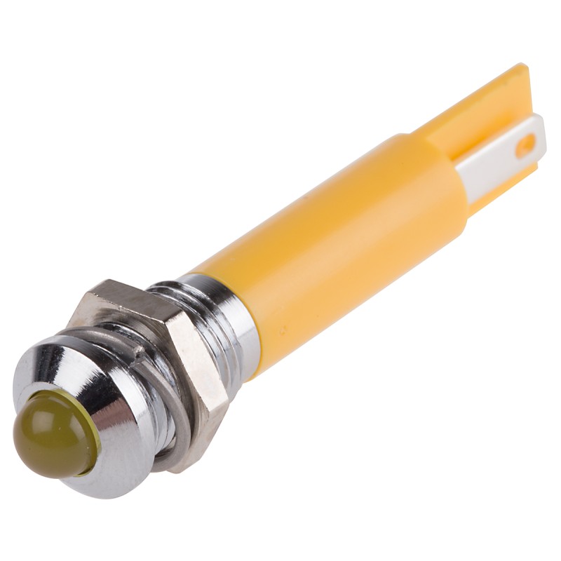 1 pcs - RS PRO Yellow Panel Mount Indicator, 12V dc, 8mm Mounting Hole Size, Solder Tab Termination