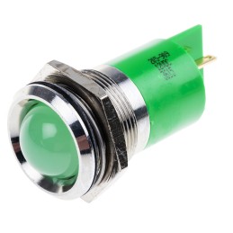 1 pcs - RS PRO Green Panel Mount Indicator, 12V dc, 22mm Mounting Hole Size, Solder Tab Termination