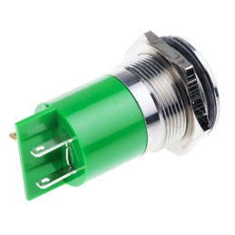 1 pcs - RS PRO Green Panel Mount Indicator, 12V dc, 22mm Mounting Hole Size, Solder Tab Termination