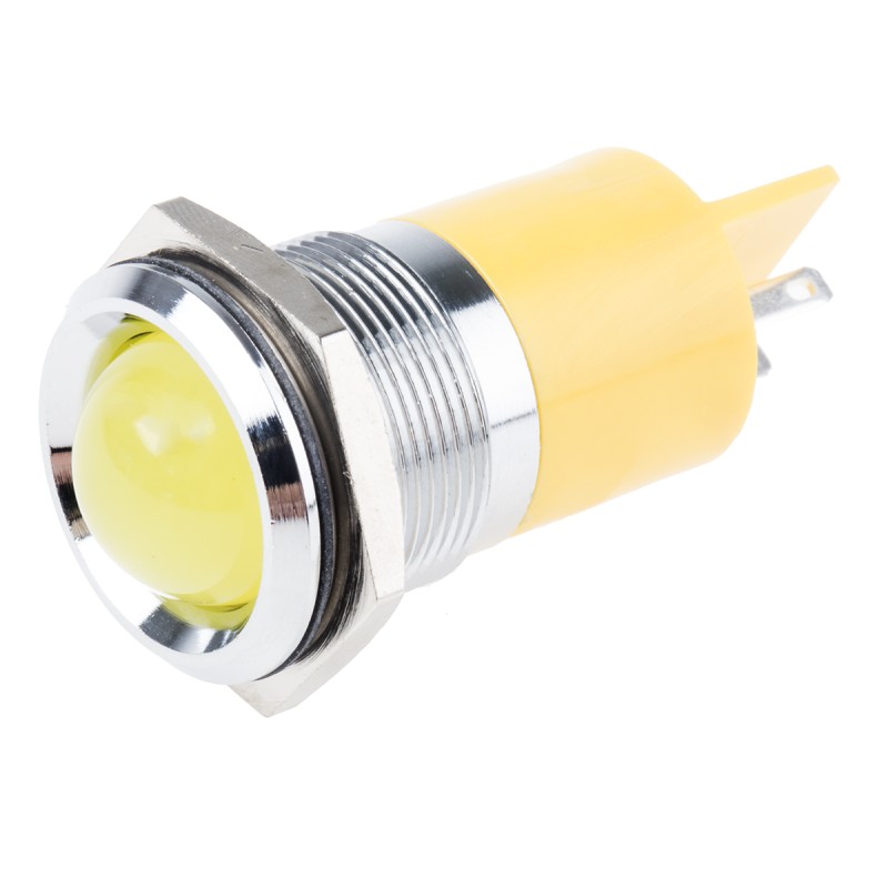 1 pcs - RS PRO Yellow Panel Mount Indicator, 12V dc, 22mm Mounting Hole Size, Solder Tab Termination