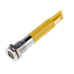 1 pcs - RS PRO Yellow Panel Mount Indicator, 24V dc, 8mm Mounting Hole Size, Faston, Solder Lug Termination, IP67