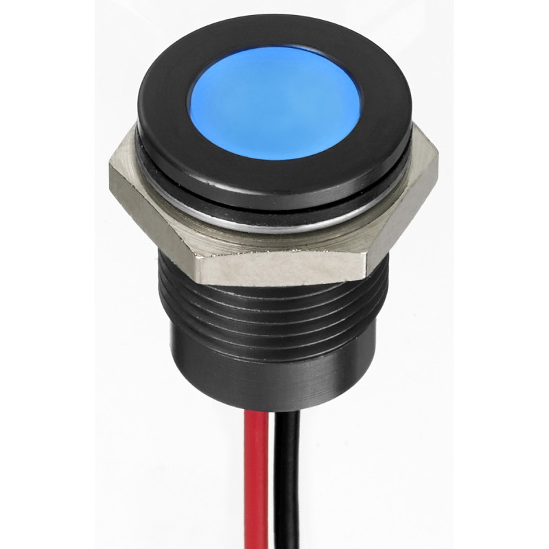 1 pcs - RS PRO Blue Panel Mount Indicator, 1.8 - 3.3V dc, 14mm Mounting Hole Size, Lead Wires Termination, IP67