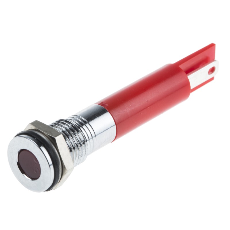 1 pcs - RS PRO Red Panel Mount Indicator, 12V dc, 8mm Mounting Hole Size, Faston, Solder Lug Termination, IP67