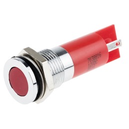 1 pcs - RS PRO Red Panel Mount Indicator, 12V dc, 14mm Mounting Hole Size, Solder Tab Termination, IP67