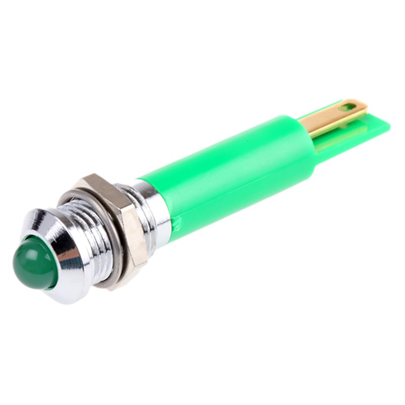 1 pcs - RS PRO Green Panel Mount Indicator, 12V dc, 8mm Mounting Hole Size, Solder Tab Termination