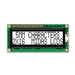 1 pcs - Midas MC21605G6W-FPTLW-V2 G Alphanumeric LCD Display White, 2 Rows by 16 Characters, Transflective