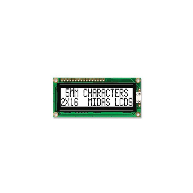 1 pcs - Midas MC21605G6W-FPTLW-V2 G Alphanumeric LCD Display White, 2 Rows by 16 Characters, Transflective