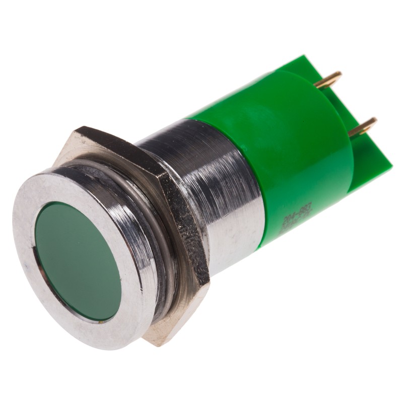 1 pcs - RS PRO Green Panel Mount Indicator, 22mm Mounting Hole Size, Solder Tab Termination