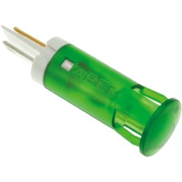 1 pcs - Apem Green Panel Mount Indicator, 12V dc, 10mm Mounting Hole Size, Faston, Solder Lug Termination
