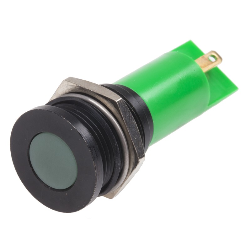1 pcs - RS PRO Green Panel Mount Indicator, 16mm Mounting Hole Size, Solder Tab Termination