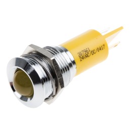 1 pcs - RS PRO Yellow Panel Mount Indicator, 16mm Mounting Hole Size, Solder Tab Termination