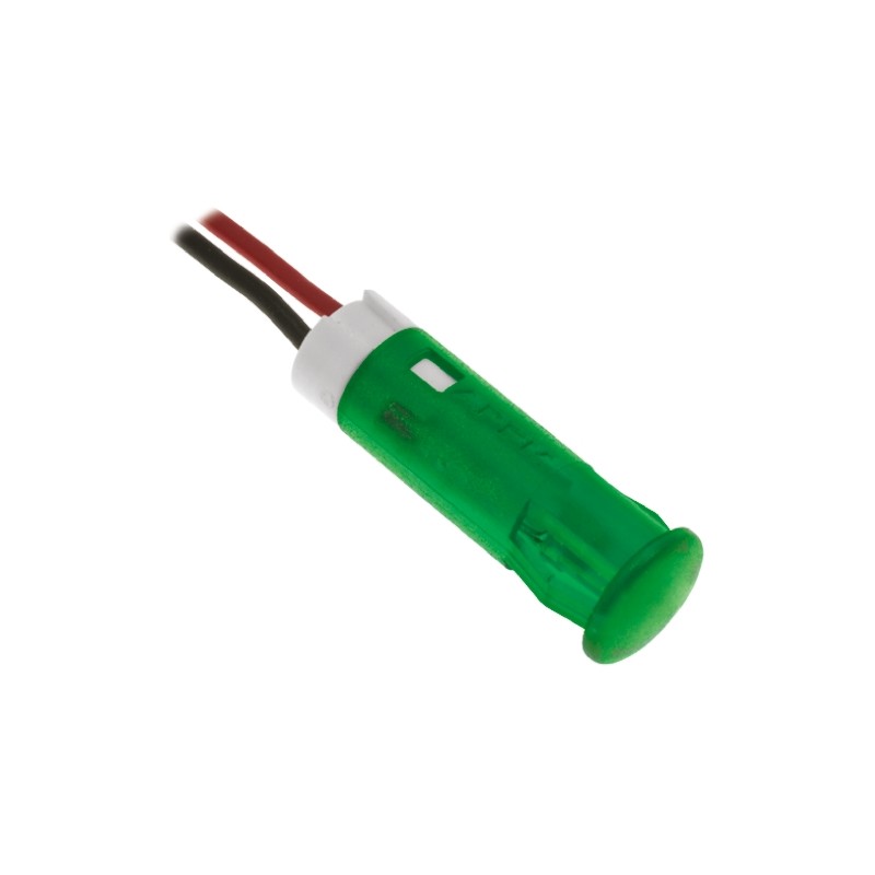 1 pcs - Apem Green Panel Mount Indicator, 110V ac, 10mm Mounting Hole Size, Lead Wires Termination