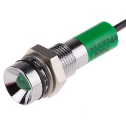 1 pcs - RS PRO Green Panel Mount Indicator, 12V dc, 6mm Mounting Hole Size, Lead Wires Termination, IP67