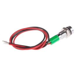 1 pcs - RS PRO Green Panel Mount Indicator, 12V dc, 6mm Mounting Hole Size, Lead Wires Termination, IP67