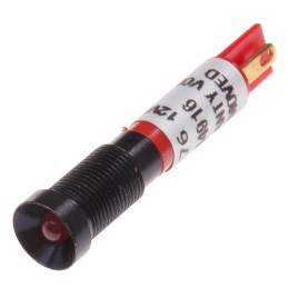 1 pcs - RS PRO Red Panel Mount Indicator, 12V dc, 6mm Mounting Hole Size, Solder Tab Termination