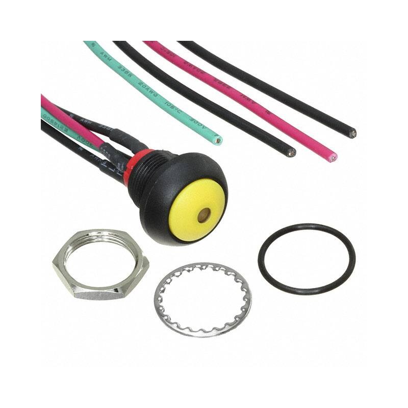 25 pcs - TE Connectivity PB6 Series Illuminated Push Button Switch, (On)-Off, Panel Mount, SPST - NO, Yellow LED, 50 V dc, 125V