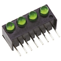 5 pcs - Dialight 551-1307-004F, Green Right Angle PCB LED Indicator, 4 LEDs, Through Hole 1.9 V