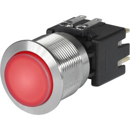 10 pcs - Schurter Illuminated Push Button Switch, Latching, Panel Mount, 22.1mm Cutout, DPDT, Red LED, 30 V dc, 250V ac, IP40,