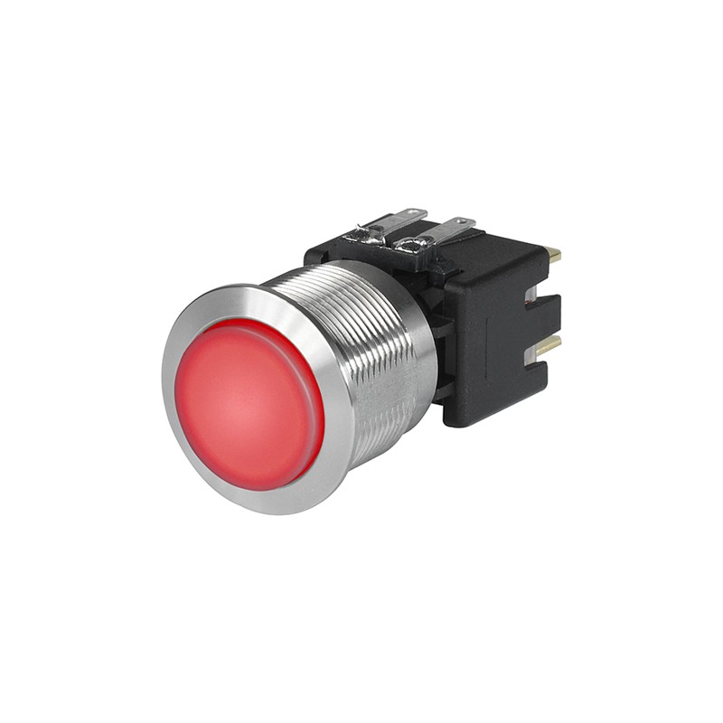 10 pcs - Schurter Illuminated Push Button Switch, Latching, Panel Mount, 22.1mm Cutout, DPDT, Red LED, 30 V dc, 250V ac, IP40,