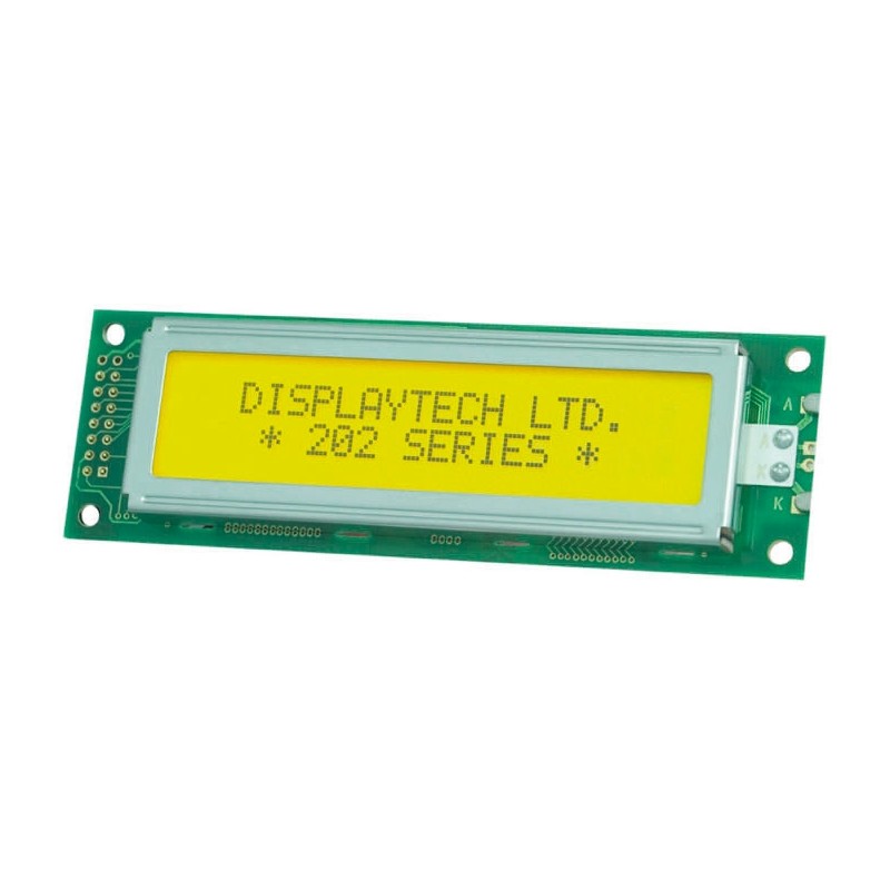 250 pcs - Displaytech 202A-BC-BC Alphanumeric LCD Display, Yellow on Green, 2 Rows by 20 Characters, Transflective