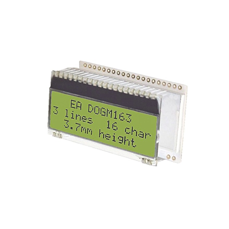 36 pcs - Display Visions EA DOGM163E-A Alphanumeric LCD Display, Yellow-Green on Black, 3 Rows by 16 Characters, Transmissive