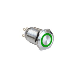 40 pcs - Bulgin MPI005 Series Illuminated Push Button Switch, Latching, Panel Mount, 19.2mm Cutout, SPST, Green LED, 12V, IP65
