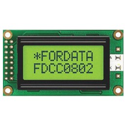 45 pcs - Fordata FC0802B00-FHYYBW-51SE FC Alphanumeric LCD Alphanumeric Display, Green, Yellow on Yellow-Green, 2 Rows by 8