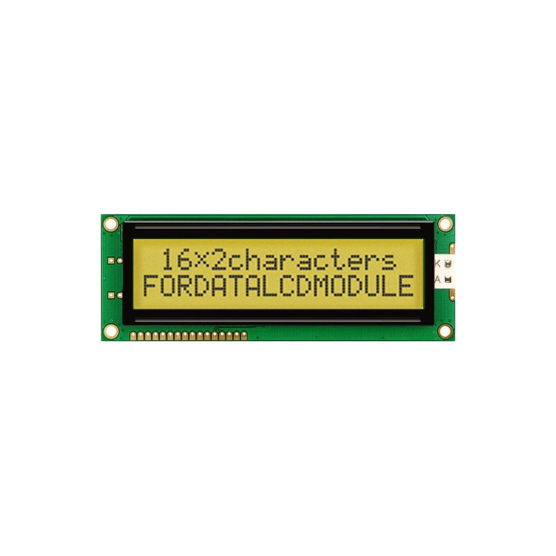 45 pcs - Fordata FC1602P00-FHYYBW-51SE FC LCD LCD Graphic Display, Green, Yellow on, 2 Rows by 16 Characters, Transflective
