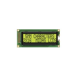 50 pcs - Midas MC21605F6WE-SPTLY F Alphanumeric LCD Display Yellow-Green, 2 Rows by 16 Characters, Transflective